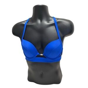 Abercrombie & Fitch Blue Push-Up Bikini Top 34B Gold Accent Cross-Back Swim